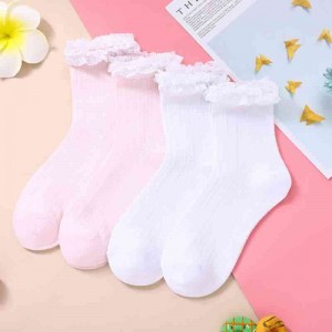 女中筒花边运动百搭棉袜