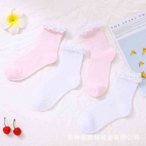 女中筒花边运动百搭棉袜