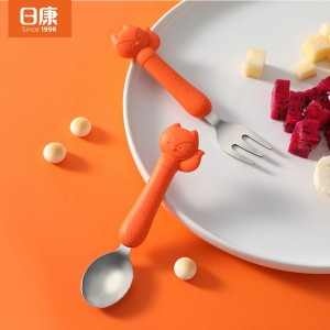 不锈钢训练勺叉宝宝学吃饭勺子卡通硅胶辅食叉勺套装儿童餐具