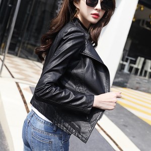 女装 上衣 皮衣外套 短款皮衣 机车皮夹克