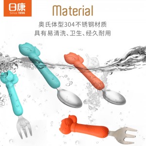 儿童餐具 婴儿餐具卡通不锈钢硅胶叉勺套装
