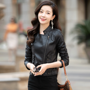 女装 外套  短款立领皮衣  机车皮夹克