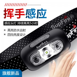 强光头灯夜钓远射 USB充电 感应式户外 矿灯头戴式应急灯