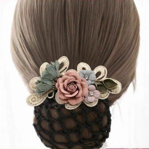 复古花朵职业发网头花网兜饰品盘发上班发夹成人可拆卸女