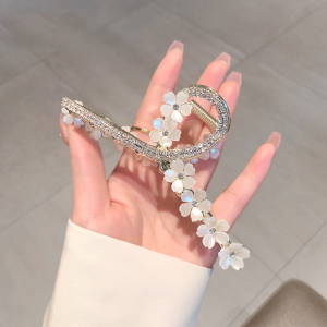 伊黛儿金色花朵大号水钻抓夹金属发夹后脑勺发抓夹子头饰鲨鱼夹发卡女夏 G1004闪钻花朵抓夹