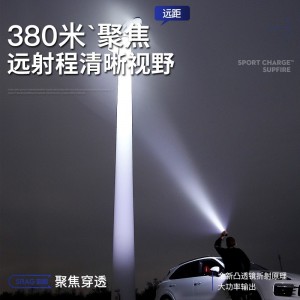 强光手电筒 变焦远射USB充电式  家用便携户外骑行灯应急灯