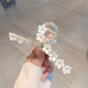 伊黛儿金色花朵大号水钻抓夹金属发夹后脑勺发抓夹子头饰鲨鱼夹发卡女夏 G1004闪钻花朵抓夹