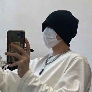 堆堆帽子男冬冷帽女包头巾男潮套头帽ins韩版百搭针织帽薄款发带睡帽月子帽 加绒灰