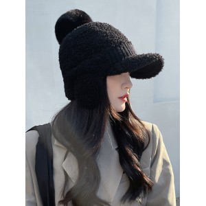 啄木鸟帽子 女士冬季保暖护耳鸭舌帽子 防寒休闲百搭针织潮毛线帽