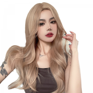 中分假发女亚麻金色卷发 欧美大波浪造型全头套