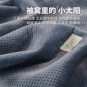 三层加厚法兰绒毛毯被子-保暖加绒华夫格 拉舍尔羊羔珊瑚绒
