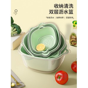 双层洗菜盆 沥水篮 八件套厨房客厅家用洗水果盘 简约塑料淘菜菜篮子