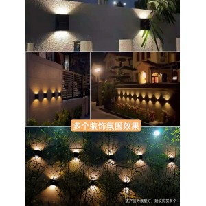 太阳能户外壁灯 双面发光 农村防水庭院灯 景观照明 免接线免打孔