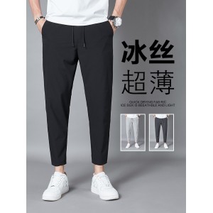 九分裤 男夏季冰丝运动男裤 春秋薄款速干直筒长裤 宽松大码休闲裤子