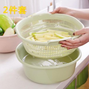 洗菜盆 塑料双层沥水篮子 漏盆 淘米神器 菜蓝淘菜盆 家用厨房洗水果盘
