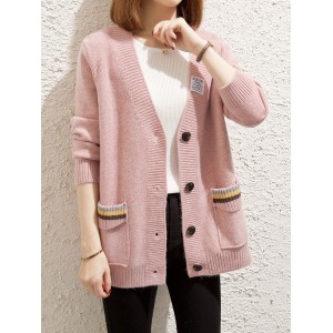 2023新款 秋款女式粉色针织衫 开衫 女春秋宽松春装  早春毛衣外套