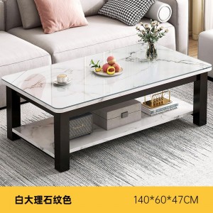 茶几 客厅简约小户型双层钢化玻璃茶桌 意式极简岩板色小桌子