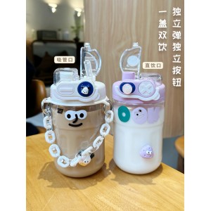 水杯 吸管杯 女生高颜值夏季2023新款双饮水壶 便携式耐高温塑料杯子