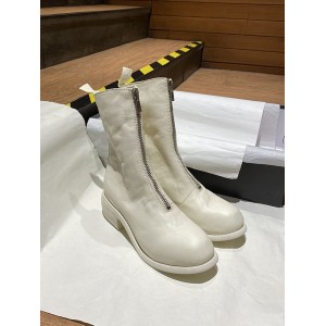 女靴 pl2拉链白色靴子 真皮马丁靴 粗跟加绒短靴 女春秋单靴