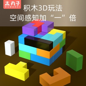 儿童多功能俄罗斯方块积木益智立方体3D拼装积木块早教木制拼图