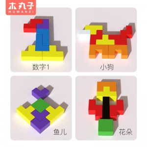 儿童多功能俄罗斯方块积木益智立方体3D拼装积木块早教木制拼图